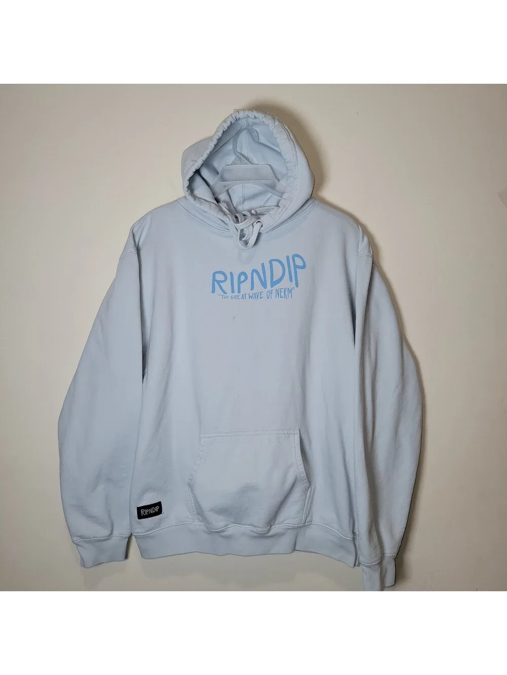 RIPNDIP Lord Nermal Thy Great Wave Hoodie Men's Large Blue Cat Surf